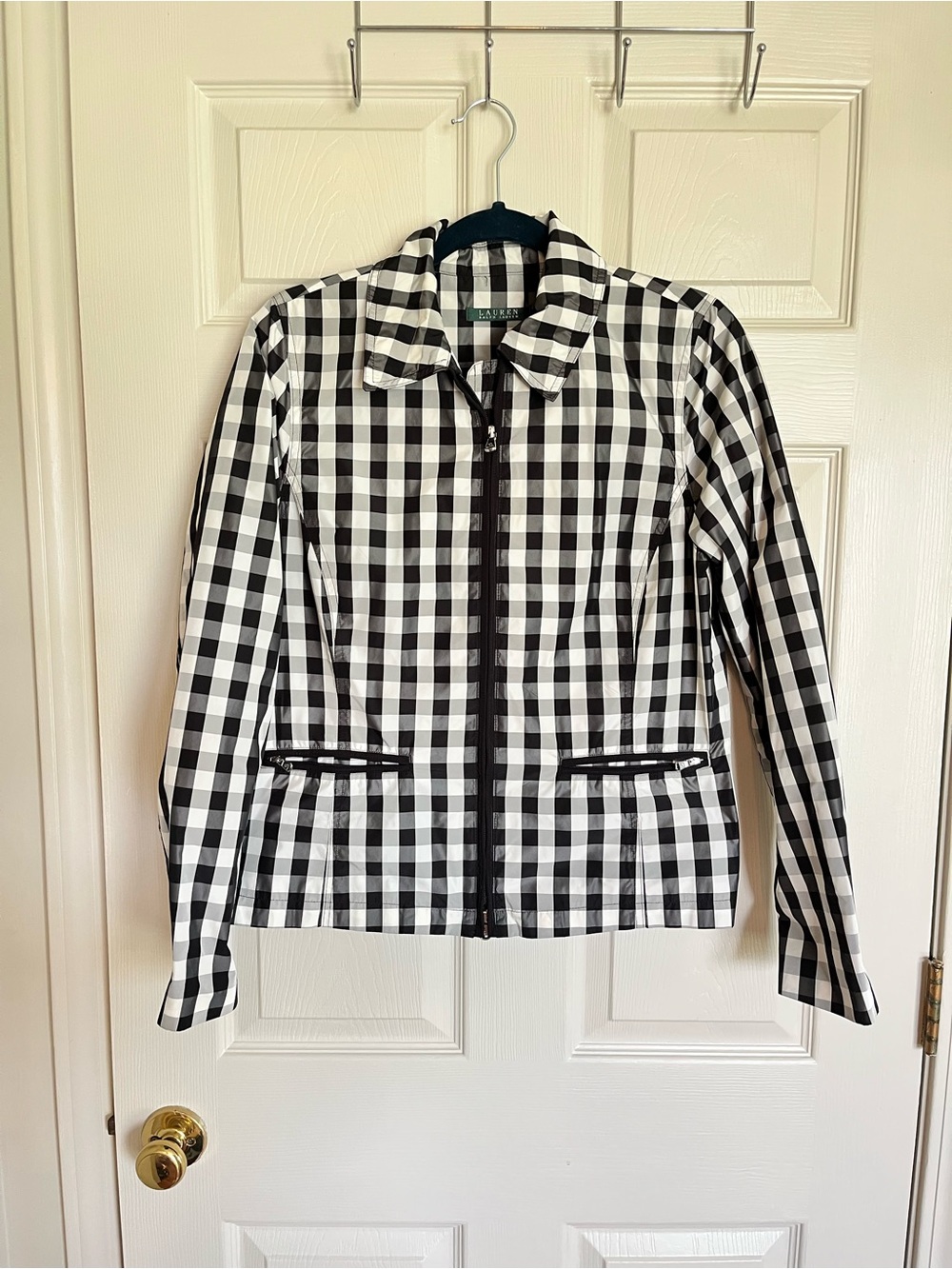 Lauren Ralph Lauren Black & White Gingham Windbreaker Jacket